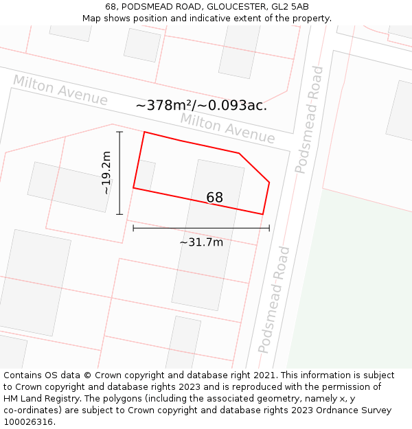 68, PODSMEAD ROAD, GLOUCESTER, GL2 5AB: Plot and title map