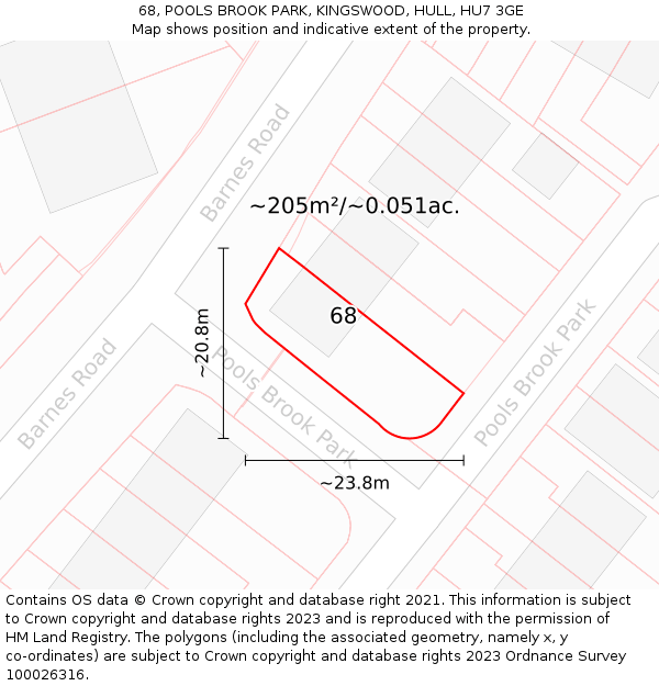 68, POOLS BROOK PARK, KINGSWOOD, HULL, HU7 3GE: Plot and title map