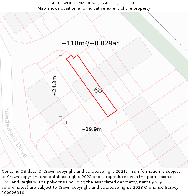 68, POWDERHAM DRIVE, CARDIFF, CF11 8ES: Plot and title map