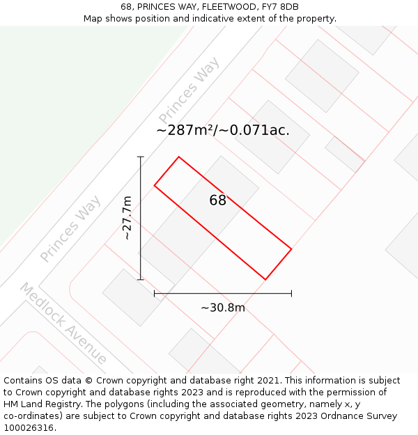 68, PRINCES WAY, FLEETWOOD, FY7 8DB: Plot and title map