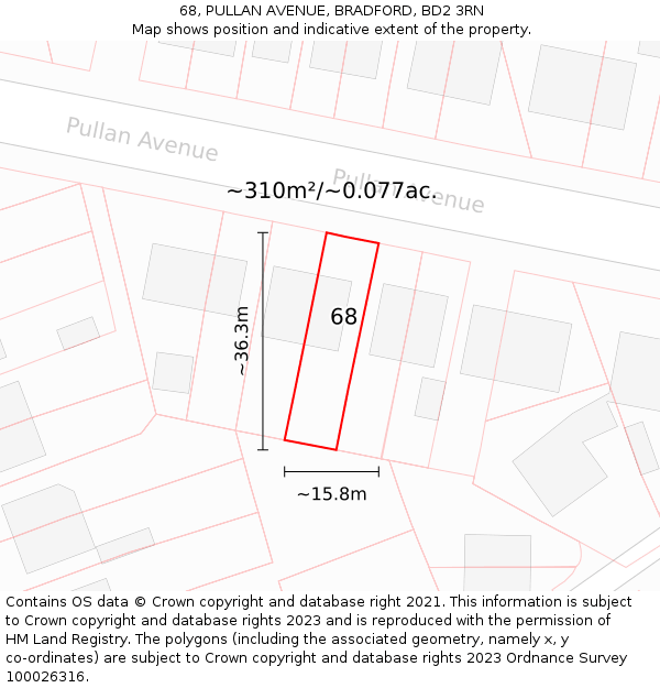 68, PULLAN AVENUE, BRADFORD, BD2 3RN: Plot and title map