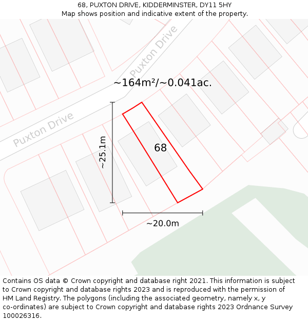 68, PUXTON DRIVE, KIDDERMINSTER, DY11 5HY: Plot and title map