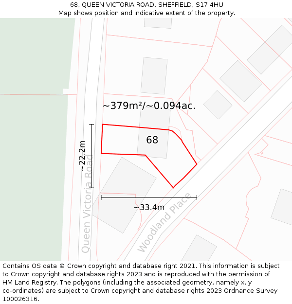 68, QUEEN VICTORIA ROAD, SHEFFIELD, S17 4HU: Plot and title map
