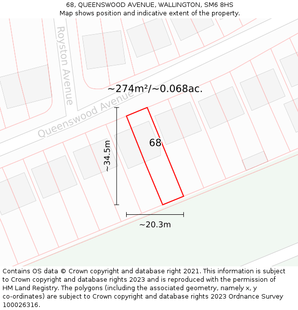 68, QUEENSWOOD AVENUE, WALLINGTON, SM6 8HS: Plot and title map