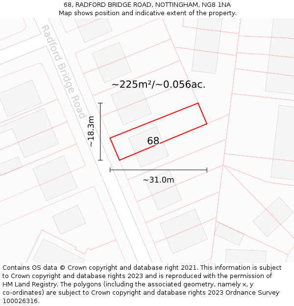 68, RADFORD BRIDGE ROAD, NOTTINGHAM, NG8 1NA: Plot and title map
