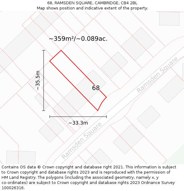68, RAMSDEN SQUARE, CAMBRIDGE, CB4 2BL: Plot and title map
