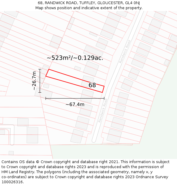 68, RANDWICK ROAD, TUFFLEY, GLOUCESTER, GL4 0NJ: Plot and title map