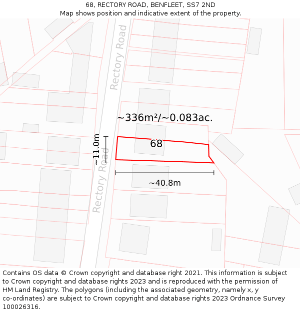 68, RECTORY ROAD, BENFLEET, SS7 2ND: Plot and title map