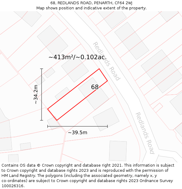 68, REDLANDS ROAD, PENARTH, CF64 2WJ: Plot and title map
