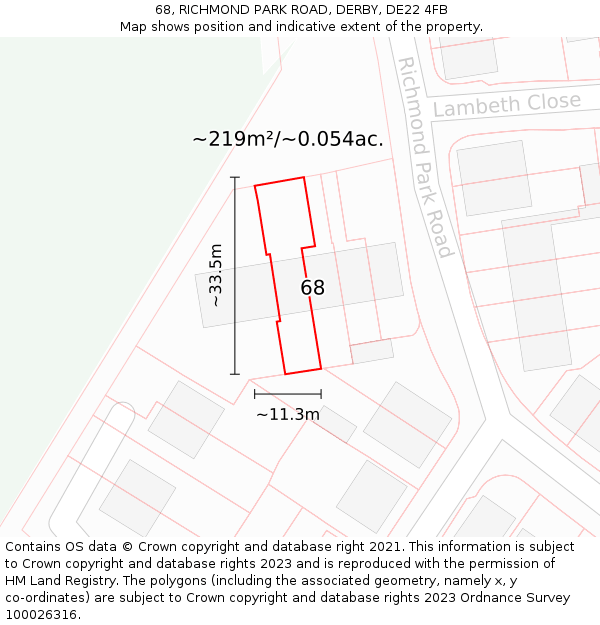 68, RICHMOND PARK ROAD, DERBY, DE22 4FB: Plot and title map