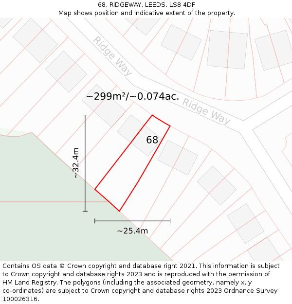 68, RIDGEWAY, LEEDS, LS8 4DF: Plot and title map