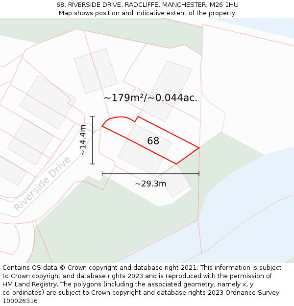 68, RIVERSIDE DRIVE, RADCLIFFE, MANCHESTER, M26 1HU: Plot and title map