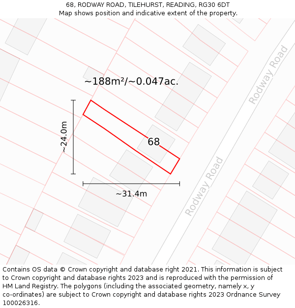 68, RODWAY ROAD, TILEHURST, READING, RG30 6DT: Plot and title map