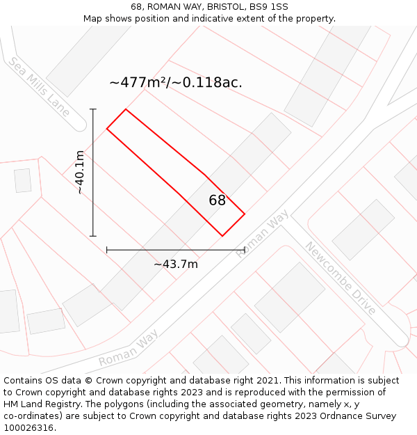 68, ROMAN WAY, BRISTOL, BS9 1SS: Plot and title map