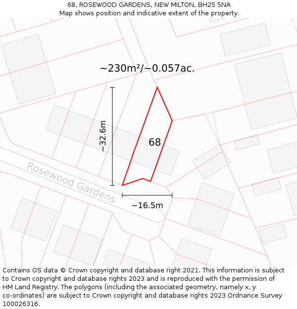 68, ROSEWOOD GARDENS, NEW MILTON, BH25 5NA: Plot and title map