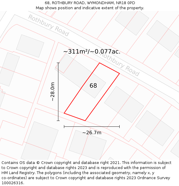 68, ROTHBURY ROAD, WYMONDHAM, NR18 0PD: Plot and title map