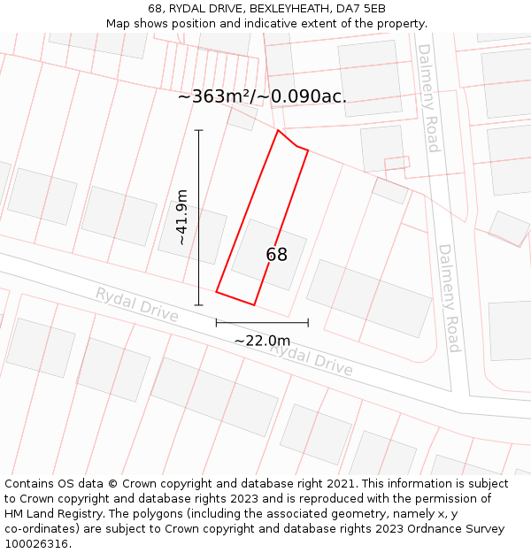 68, RYDAL DRIVE, BEXLEYHEATH, DA7 5EB: Plot and title map