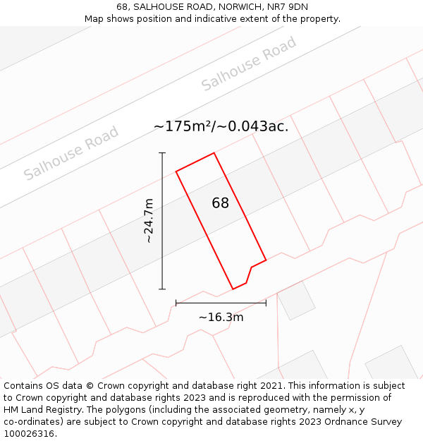 68, SALHOUSE ROAD, NORWICH, NR7 9DN: Plot and title map