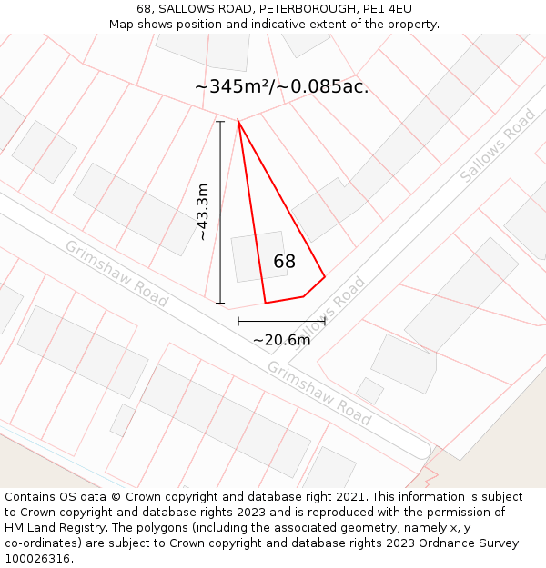 68, SALLOWS ROAD, PETERBOROUGH, PE1 4EU: Plot and title map