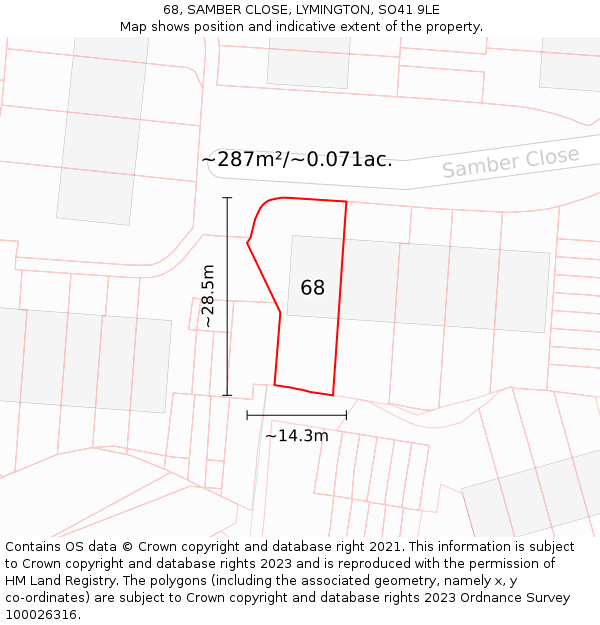 68, SAMBER CLOSE, LYMINGTON, SO41 9LE: Plot and title map