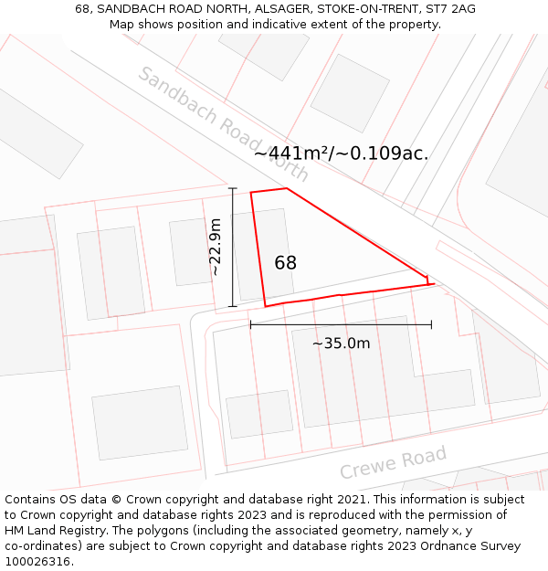 68, SANDBACH ROAD NORTH, ALSAGER, STOKE-ON-TRENT, ST7 2AG: Plot and title map