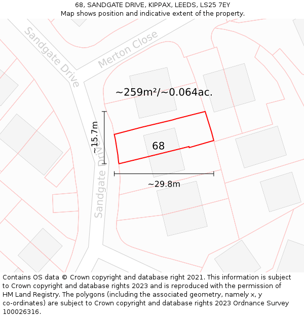 68, SANDGATE DRIVE, KIPPAX, LEEDS, LS25 7EY: Plot and title map