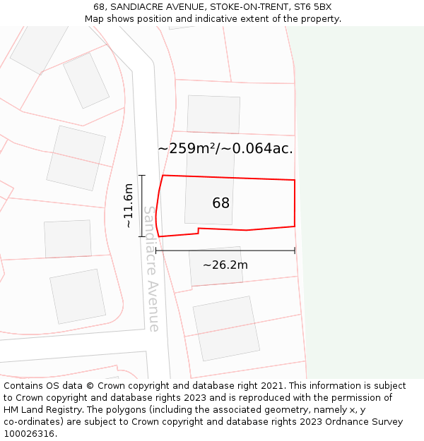 68, SANDIACRE AVENUE, STOKE-ON-TRENT, ST6 5BX: Plot and title map
