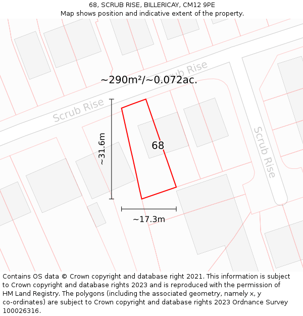 68, SCRUB RISE, BILLERICAY, CM12 9PE: Plot and title map