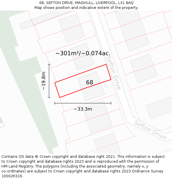 68, SEFTON DRIVE, MAGHULL, LIVERPOOL, L31 8AQ: Plot and title map