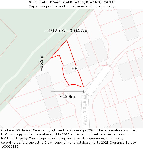 68, SELLAFIELD WAY, LOWER EARLEY, READING, RG6 3BT: Plot and title map
