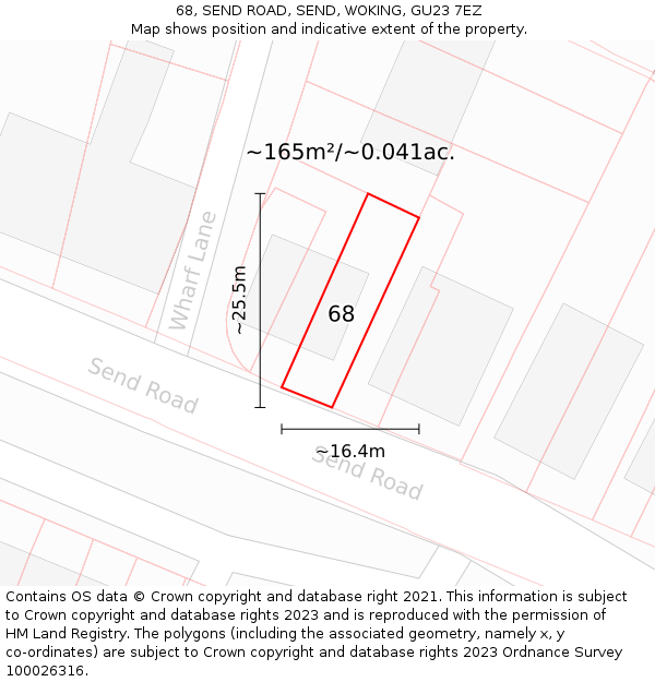 68, SEND ROAD, SEND, WOKING, GU23 7EZ: Plot and title map