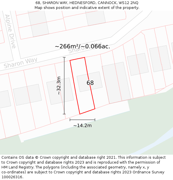 68, SHARON WAY, HEDNESFORD, CANNOCK, WS12 2NQ: Plot and title map