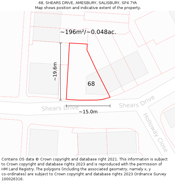 68, SHEARS DRIVE, AMESBURY, SALISBURY, SP4 7YA: Plot and title map