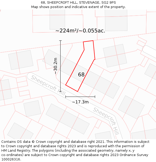 68, SHEEPCROFT HILL, STEVENAGE, SG2 9PS: Plot and title map