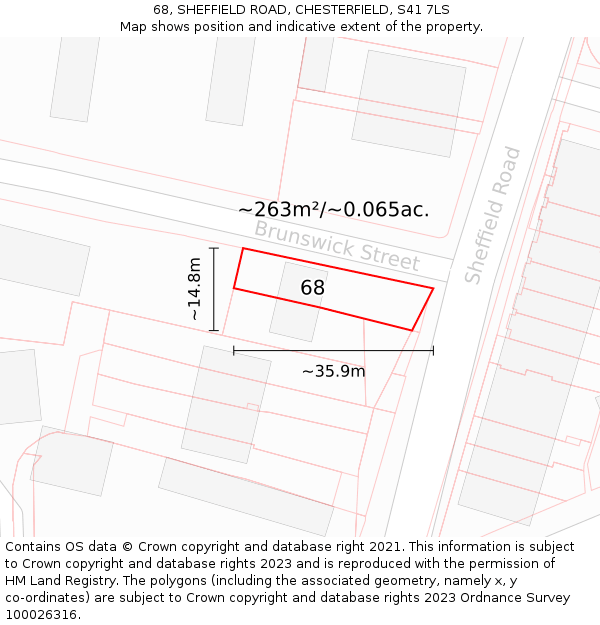 68, SHEFFIELD ROAD, CHESTERFIELD, S41 7LS: Plot and title map