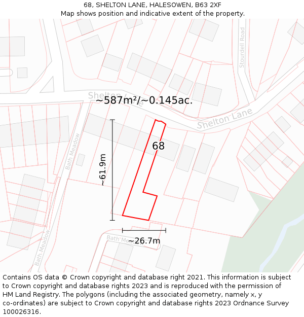 68, SHELTON LANE, HALESOWEN, B63 2XF: Plot and title map