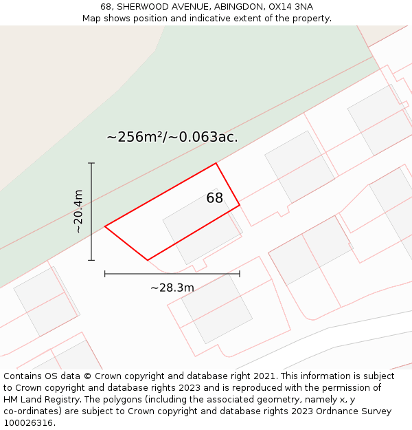68, SHERWOOD AVENUE, ABINGDON, OX14 3NA: Plot and title map