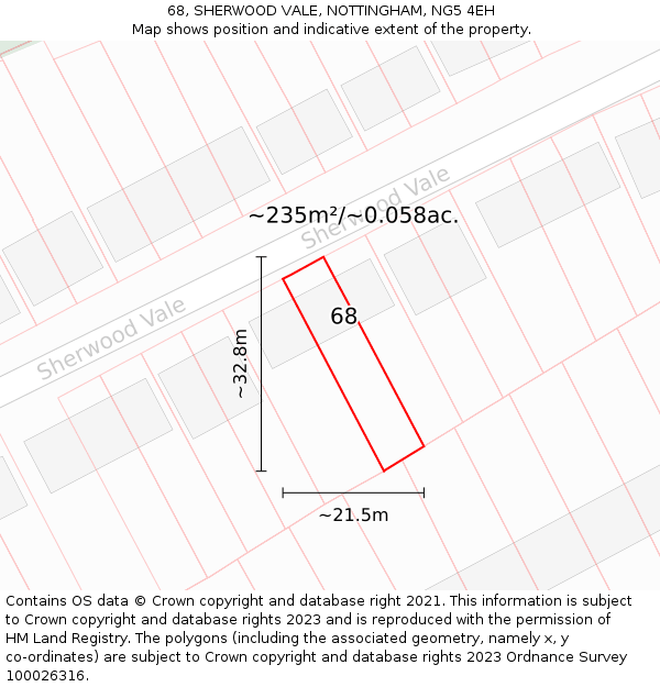 68, SHERWOOD VALE, NOTTINGHAM, NG5 4EH: Plot and title map