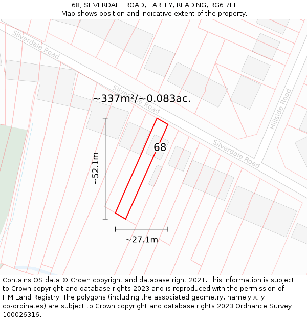 68, SILVERDALE ROAD, EARLEY, READING, RG6 7LT: Plot and title map