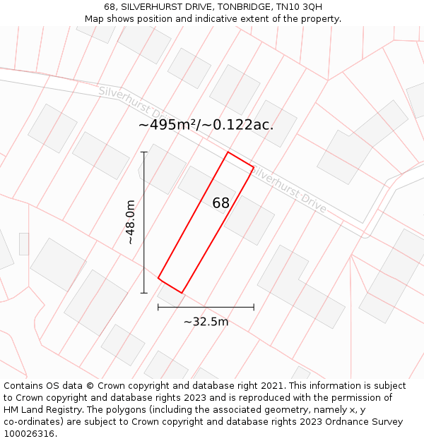 68, SILVERHURST DRIVE, TONBRIDGE, TN10 3QH: Plot and title map