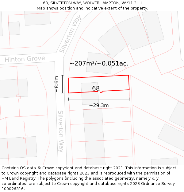 68, SILVERTON WAY, WOLVERHAMPTON, WV11 3LH: Plot and title map