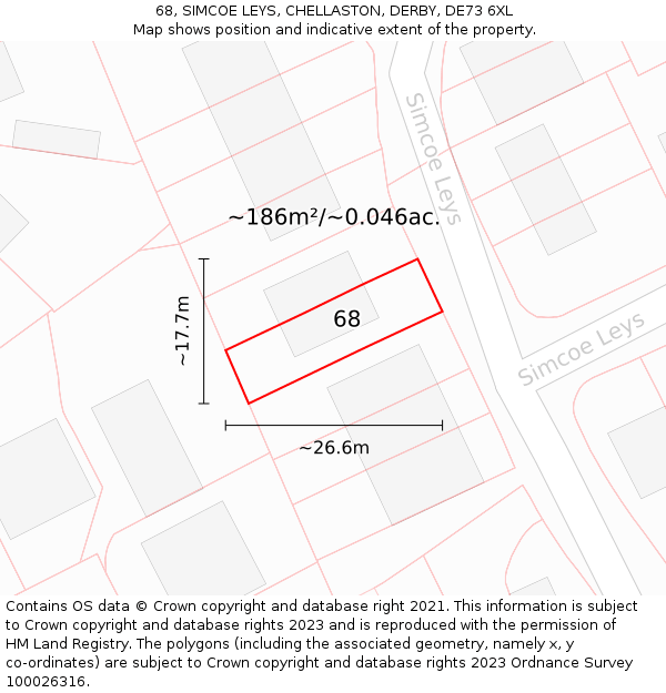 68, SIMCOE LEYS, CHELLASTON, DERBY, DE73 6XL: Plot and title map
