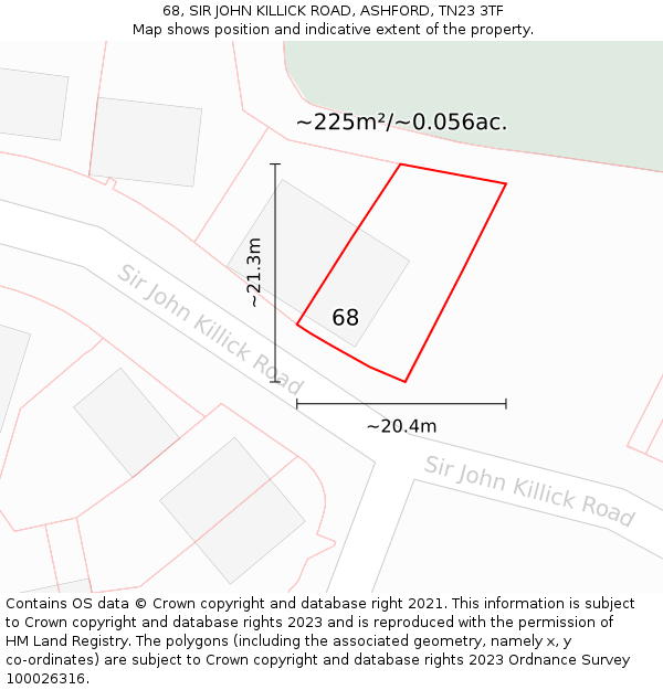 68, SIR JOHN KILLICK ROAD, ASHFORD, TN23 3TF: Plot and title map