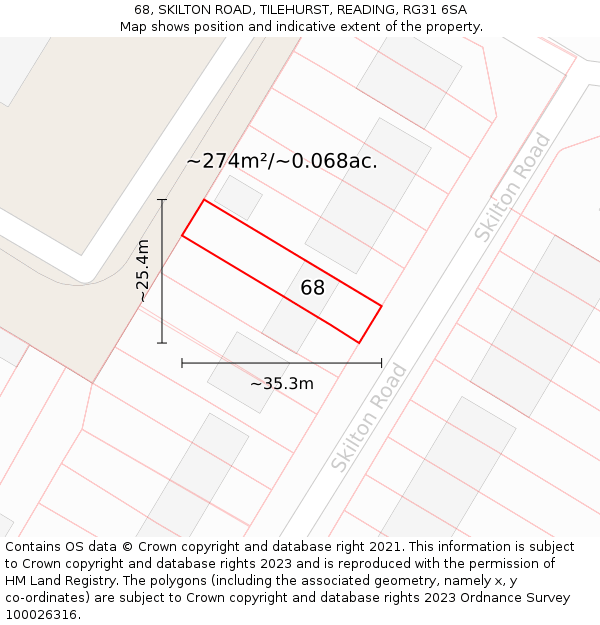 68, SKILTON ROAD, TILEHURST, READING, RG31 6SA: Plot and title map