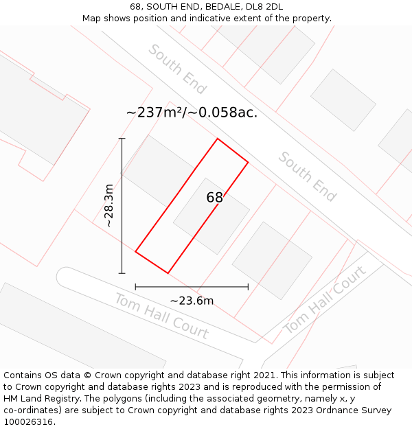 68, SOUTH END, BEDALE, DL8 2DL: Plot and title map