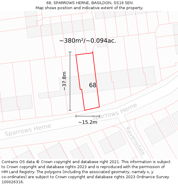 68, SPARROWS HERNE, BASILDON, SS16 5EN: Plot and title map
