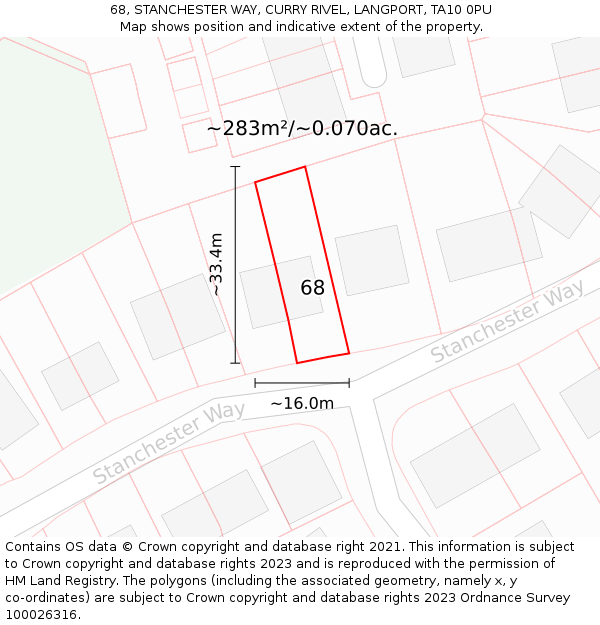 68, STANCHESTER WAY, CURRY RIVEL, LANGPORT, TA10 0PU: Plot and title map