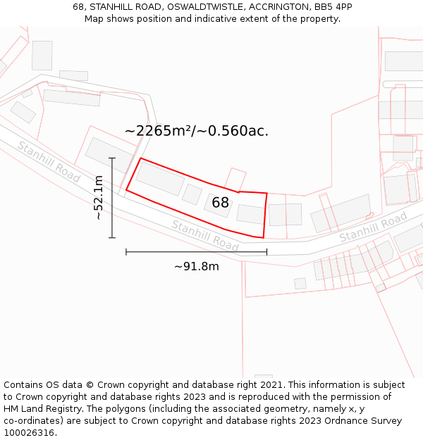 68, STANHILL ROAD, OSWALDTWISTLE, ACCRINGTON, BB5 4PP: Plot and title map
