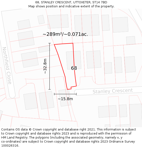 68, STANLEY CRESCENT, UTTOXETER, ST14 7BD: Plot and title map