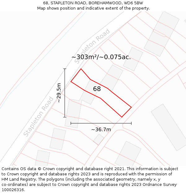 68, STAPLETON ROAD, BOREHAMWOOD, WD6 5BW: Plot and title map